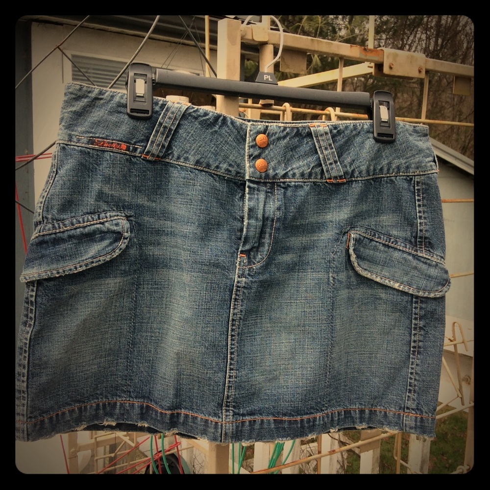 Cute Lucky denim skirt. Skirt is 14 1/2” in length